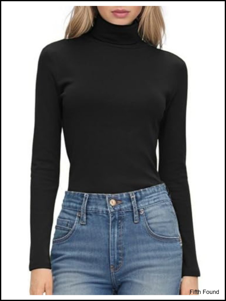 Women's Mock Turtleneck Long Sleeve T-Shirt 95% Polyester Slim Fit